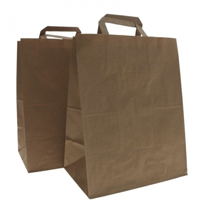 Cutie 250 buc Sacose transport catering , hartie natur, maner tip flat, 22 x 11 x 28 cm