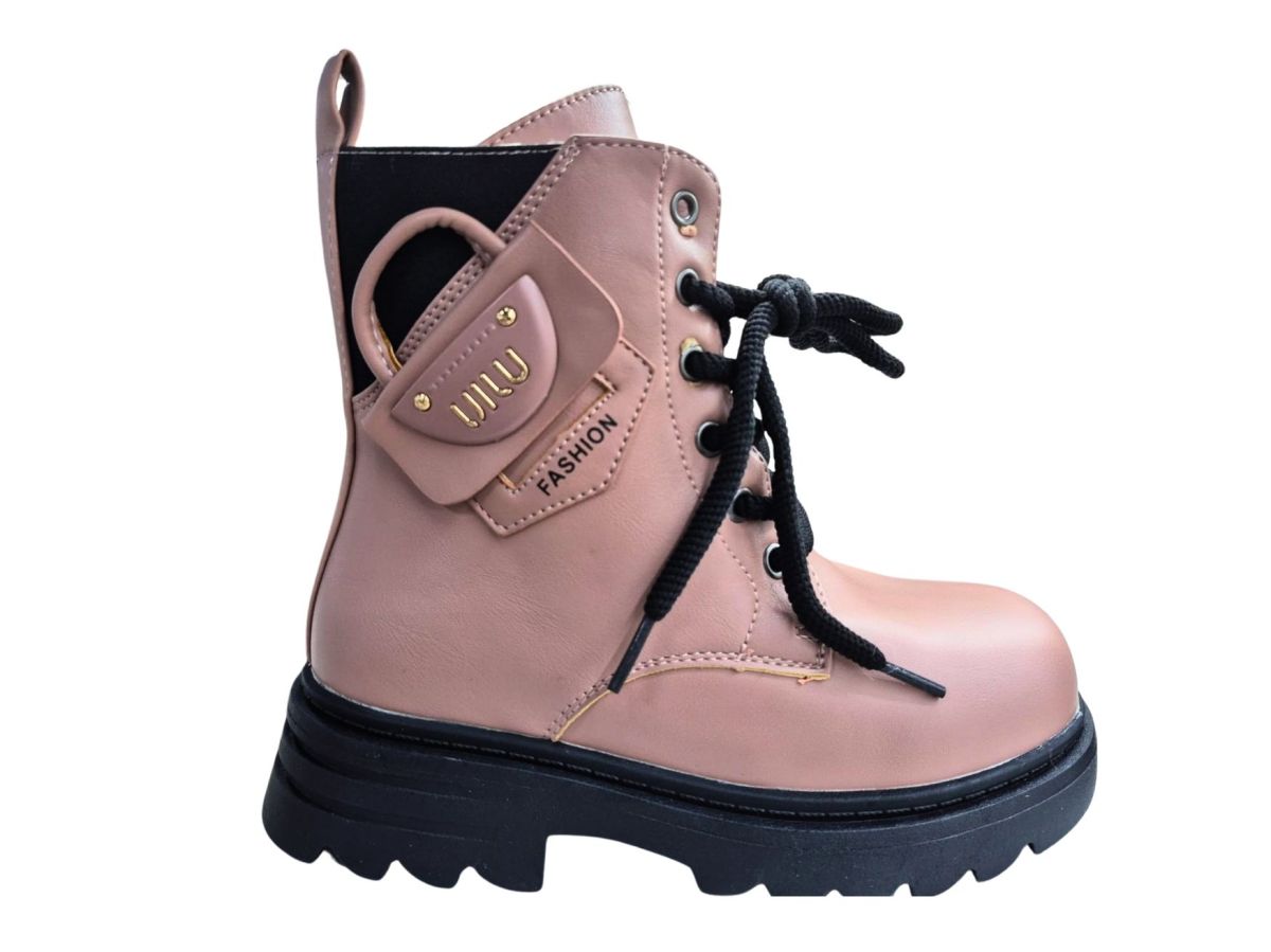Ghete Fete Iarna, Piele Ecologica Impermeabila, Inchidere Fermoar+Siret, Interior Imblanit, Talpa Antiderapanta, Accesoriu Lateral, Design Modern, Engross, Marimi 32-37, 8buc/bax roz pudra