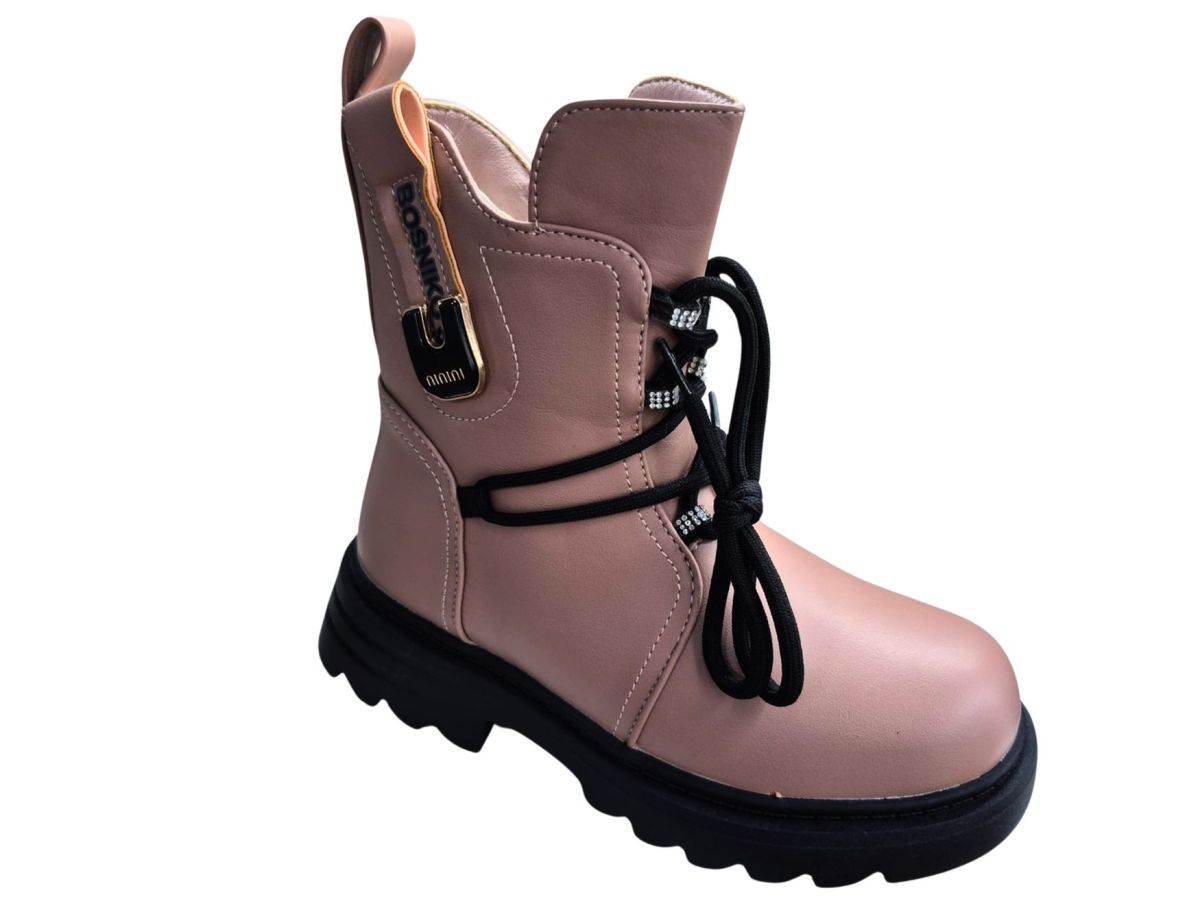Ghete Fetite Imblanite, Piele Ecologica, Aplicatii Stralucitoare, Accesoriu Atasat Lateral, Inchidere Fermoar + Siret, Engross, Marimi 32-37, 8buc/bax roz