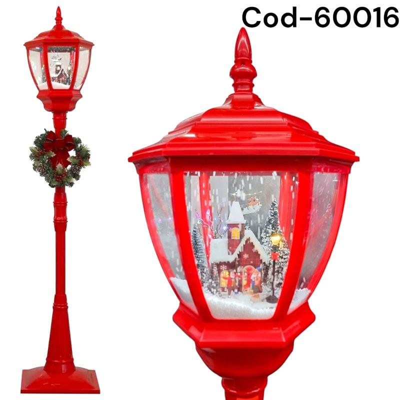 Felinar Decorativ de Crăciun cu Scenă Luminoasă, 180 cm inaltime