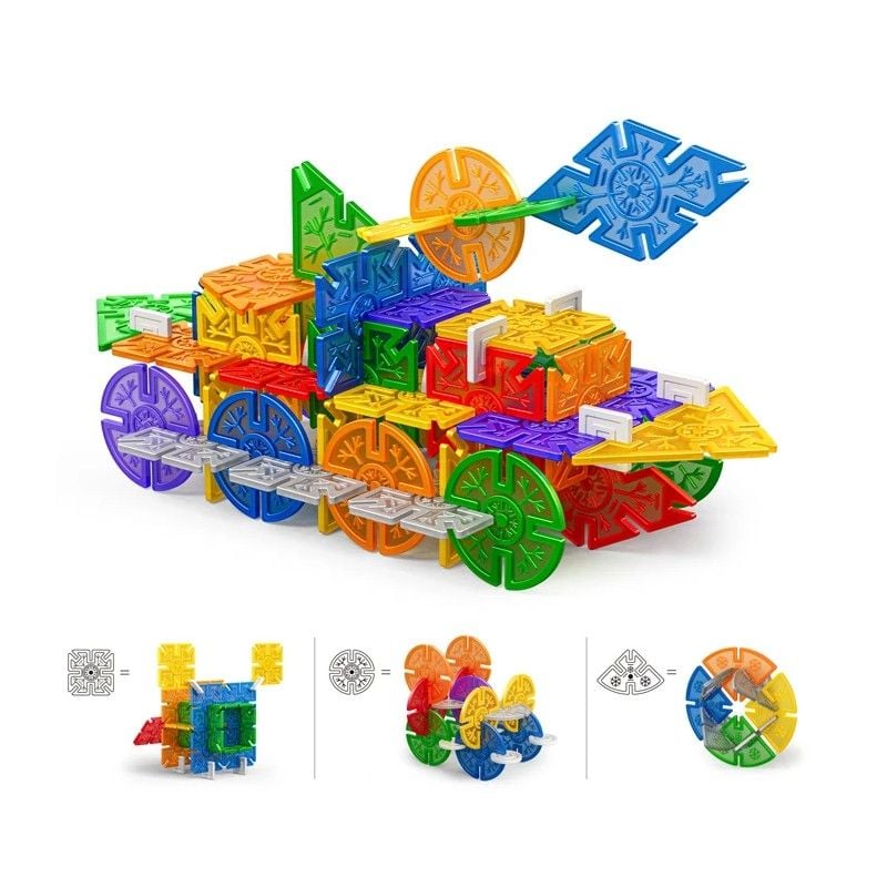 Set blocuri constructie, 218 piese diferite forme, jucarie STEAM, multicolor Engros