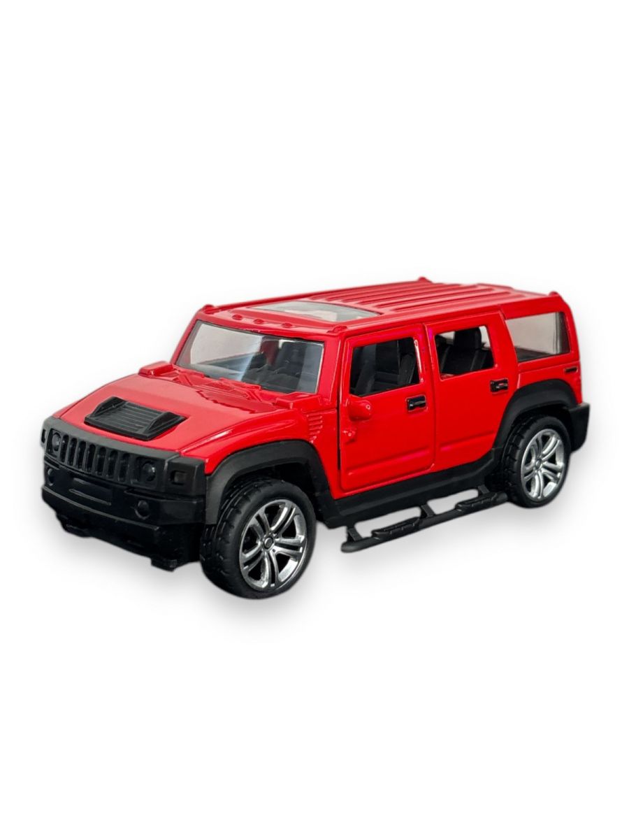 Macheta Hummer, din Metal, cu Lumini si Sunete realistice de Motor si Alarma, cu Functie Pull-Back, cu Functie de Deschidere a Usilor - Rosu