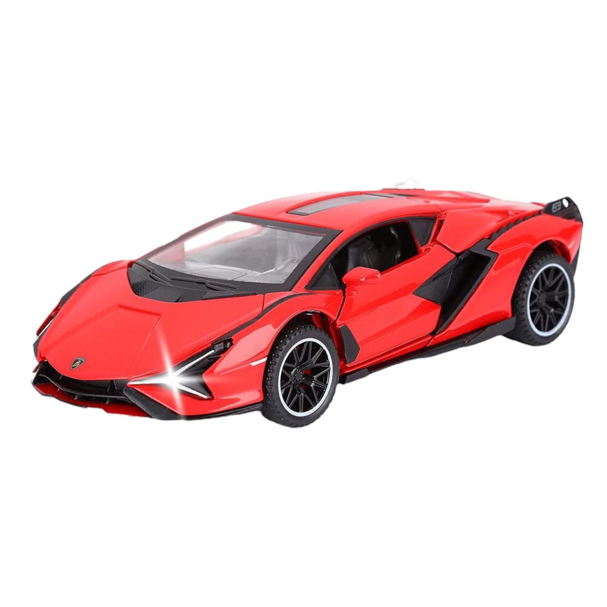 Macheta Lamborghini SIAN, Metal, Sunete de Motor si Lumini, Functii de Deschidere Usi si Pull-Back, Rosu, 15 cm