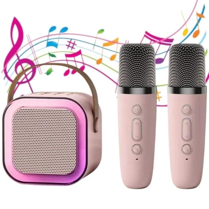 Set 2 Microfoane Karaoke cu Boxa Portabila, Culori LED, Wireless, Bluetooth, Efecte Vocale, Mp3