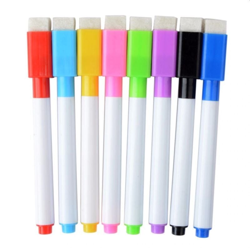 Markere colorate pentru tabla magnetica, capac cu magnet si burete pentru sters, set 8 bucati Engros