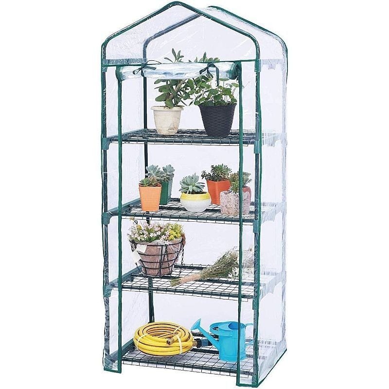 Mini solar de gradina cu 4 niveluri, usa rulou cu fermoar, folie PVC, 160x69x49 cm Engros