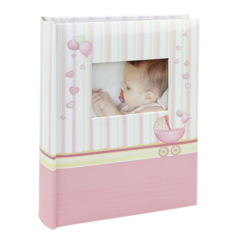 Album foto Baby Chart Book, personalizabil, 300 fotografii, 10x15 cm, spatiu notite, pagini cartonate Roz Engros