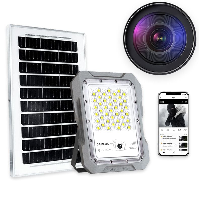 Proiector LED Solar cu Camera 4MP, Senzor si Control prin APP - 100W, Panou Solar 18W, Acumulator 18Ah, ClassLights Engros