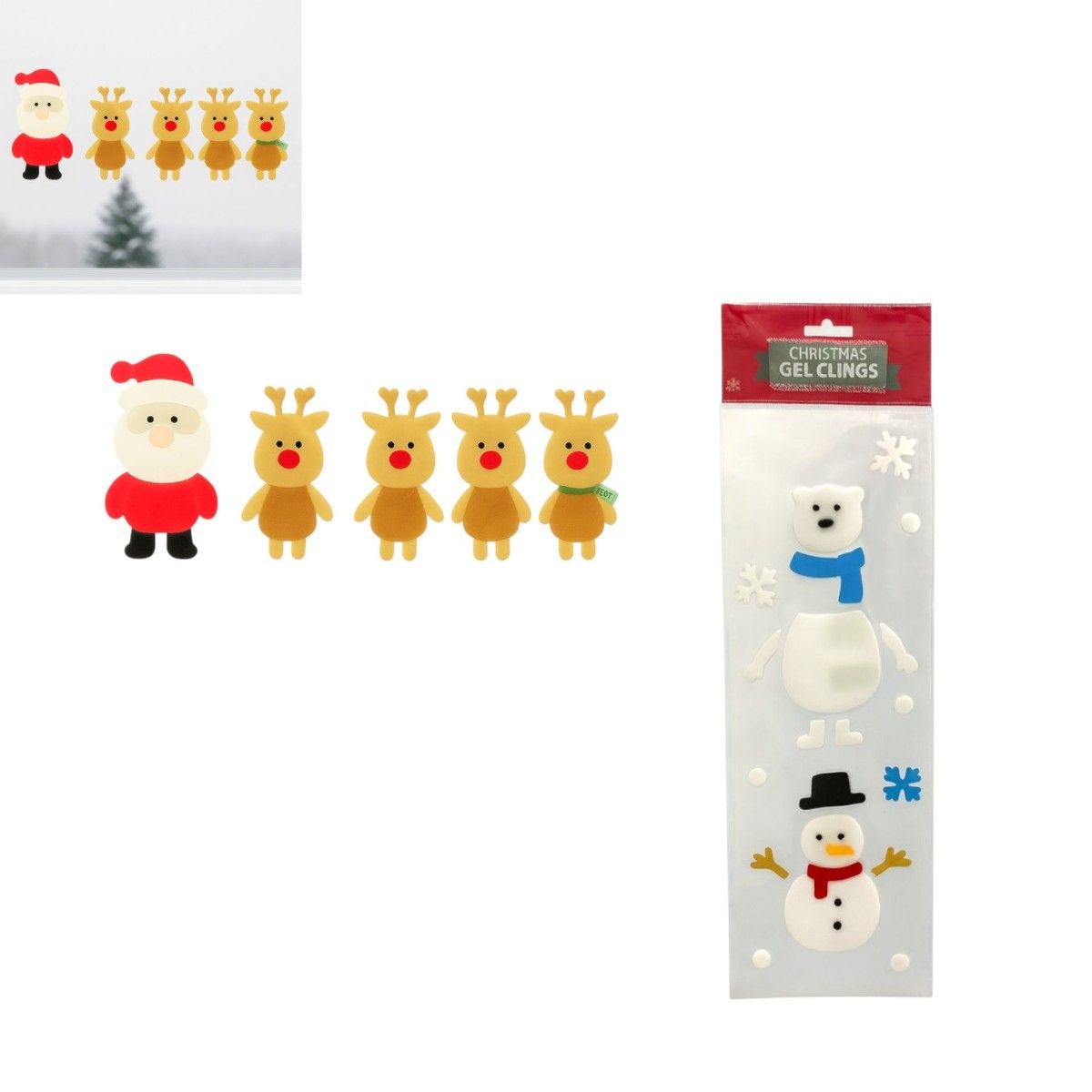 Stickere Decorative 12/set de Crăciun 5 Bucăți, din Silicon Reutilizabile, pentru Geamuri și Suprafețe Lucioase cu Moș Crăciun și Reni Engros
