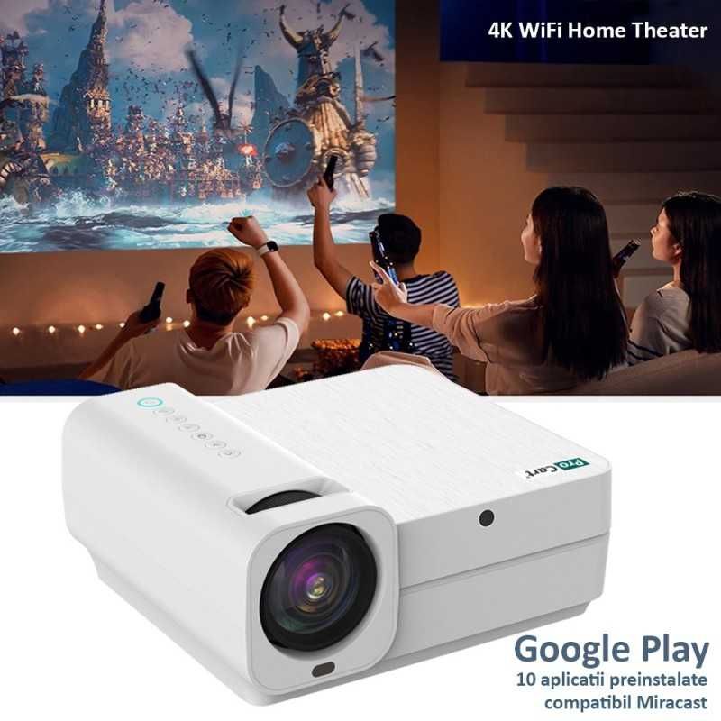 Video proiector 4K WiFi Home Theater, Google Play, HDMI, USB, 7000 lm, AV, micro SD, telecomanda Engros