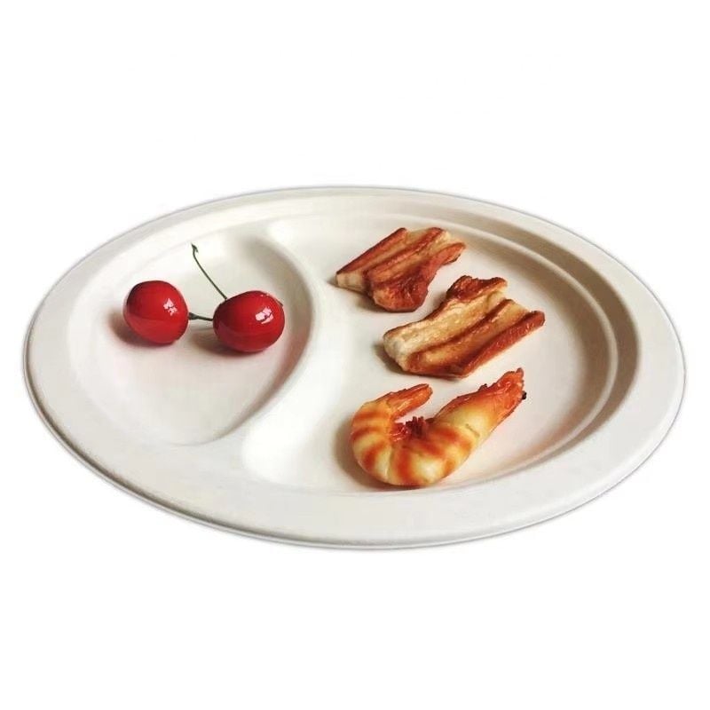 FARFURII BIODEGRADABILE CU 2 COMPARTIMENTE (50 BUC/SET) 22CM