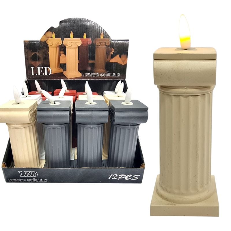 Decoratiune lumanare led cu lumina calda, tip coloana romana 12/buc pe set, 5 x 13 cm