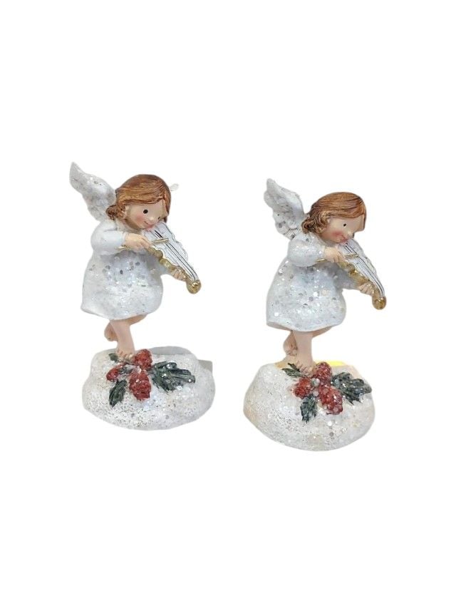 Figurina decorativa Engros ornament de Craciun, cu LED, 12 cm, Inger cu vioara