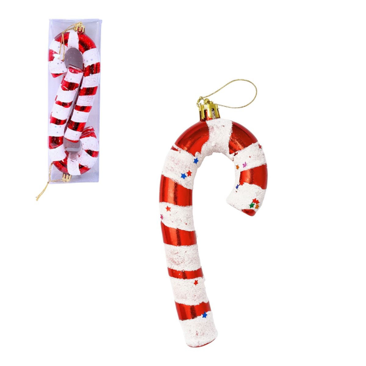 Bastonase Crăciun 4/set, din Plastic 14cm cu Sclipici și Stele Colorate Engros