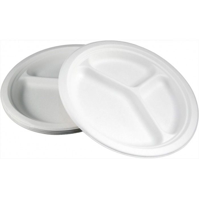 FARFURII BIODEGRADABILE CU 3 COMPARTIMENTE 23cm (50 BUC/SET)