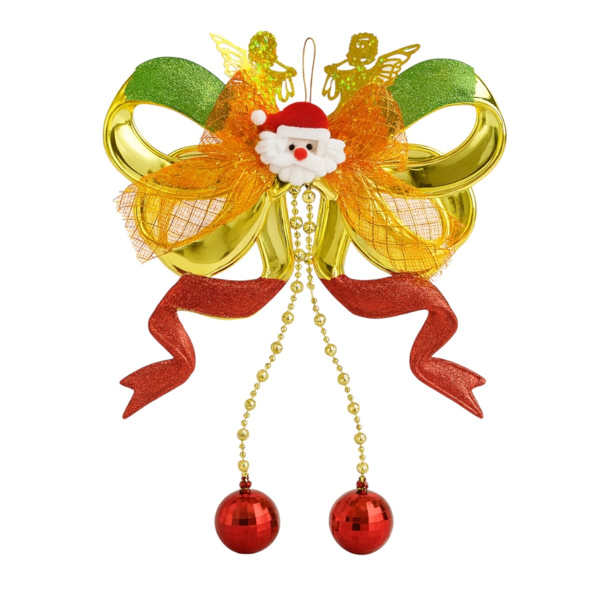 Fundă Decorativă Crăciun 21x23cm, cu Moș Crăciun si Accesorii Ornament Brad sau Perete Engros