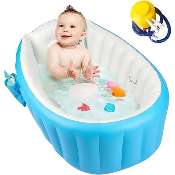 Cadita Gonflabila engross,piscina copii engross Baby Bath Tub Design Pliabil si Confortabil din PVC, Capacitate 30L, Ideala pentru 0–3 Luni, Usoara si Compacta, Culoare Albastru, 80x50x25 cm