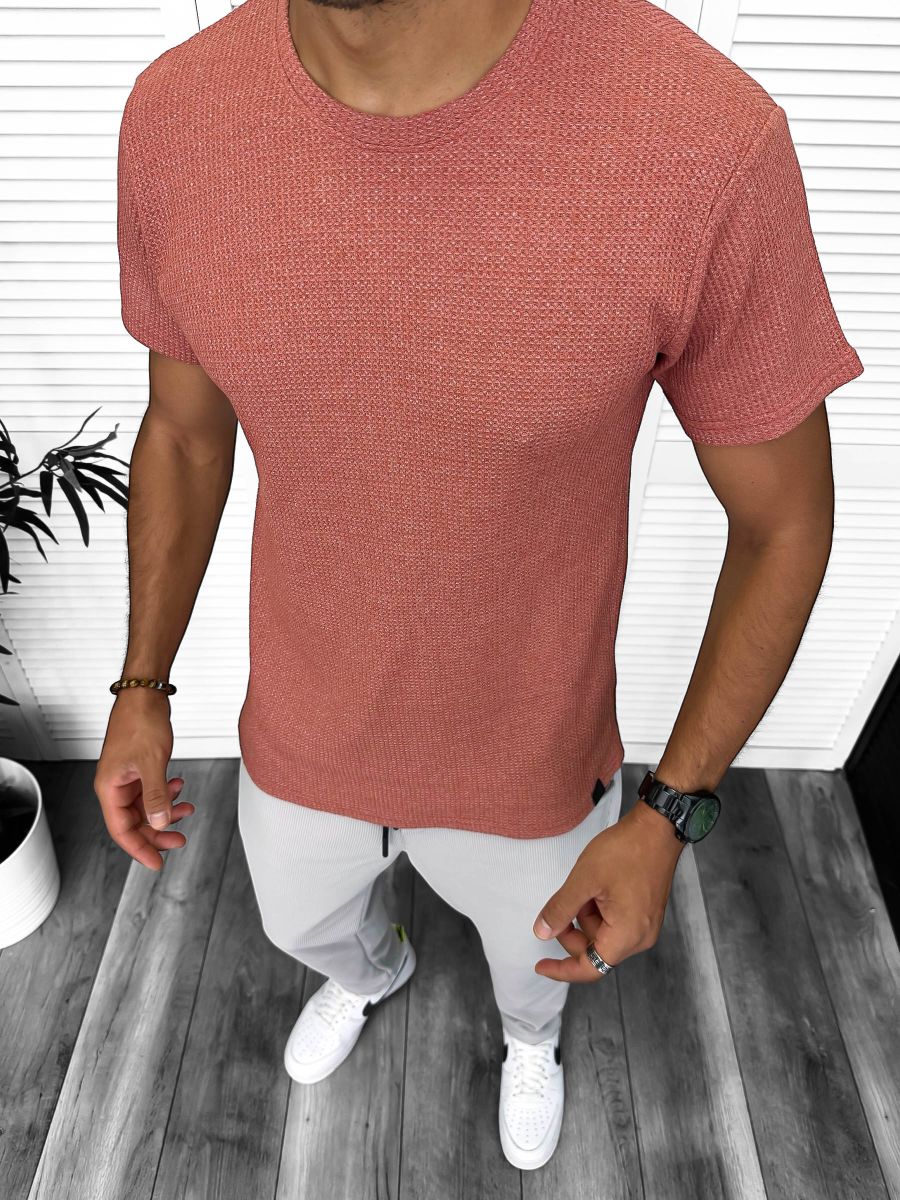 Tricou barbati corai, slim fit 13318 D3