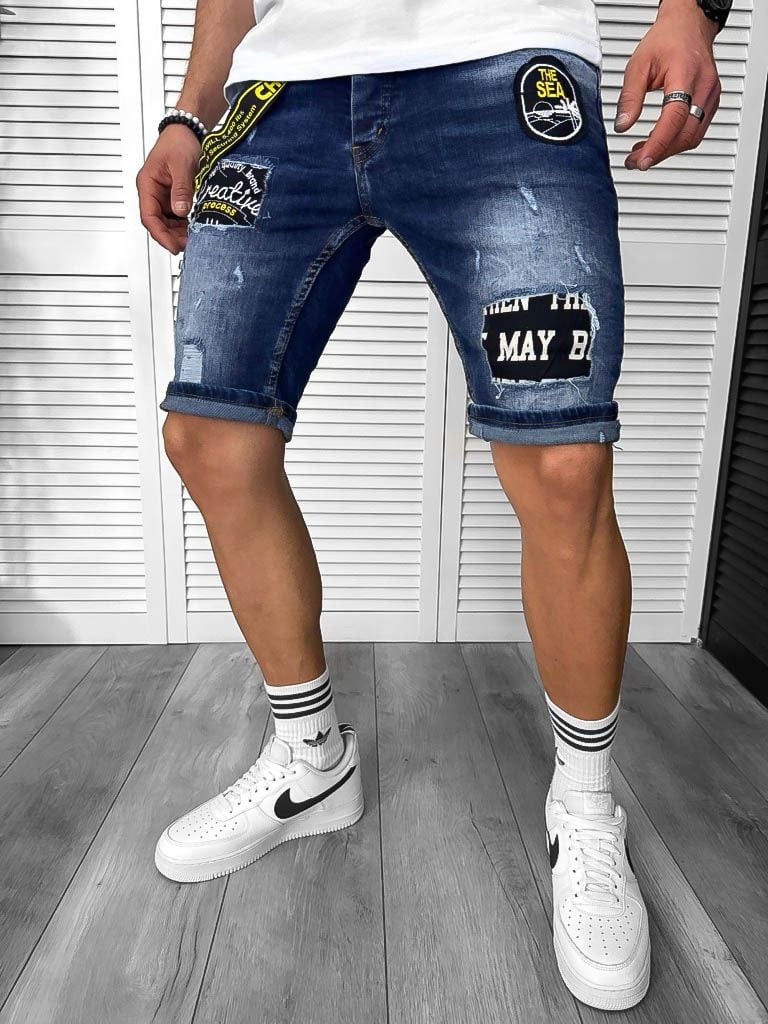 Blugi barbati scurti conici, cu stikere, 4069 H3-7