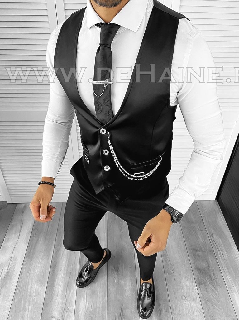 Vesta barbati eleganta slim fit neagra B8076 D12-4.2