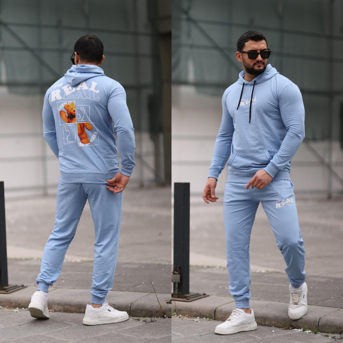 Trening barbati slim fit baby blue, Pantaloni + Hanorac, 13354