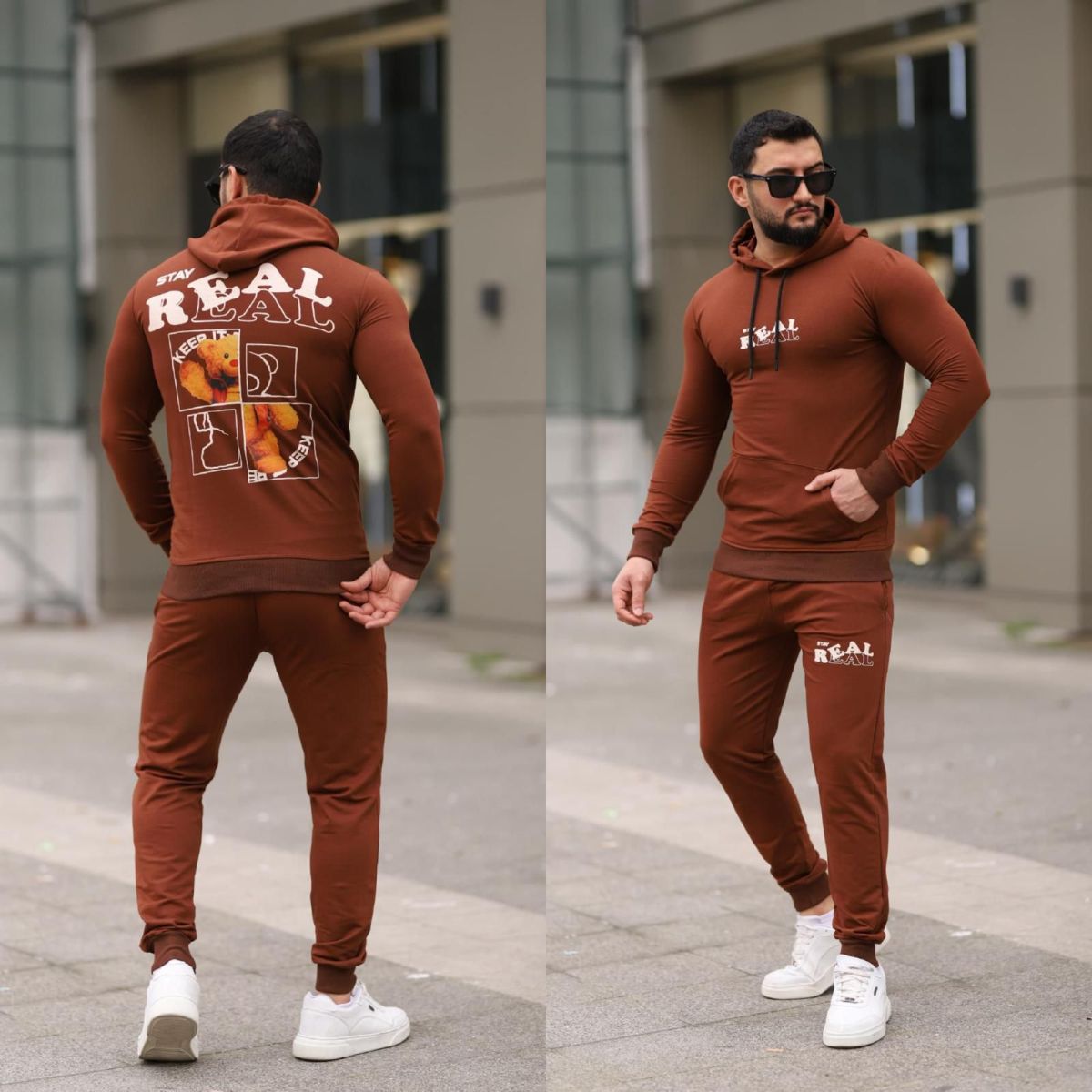 Trening barbati slim fit maro, Pantaloni + Hanorac, 13354