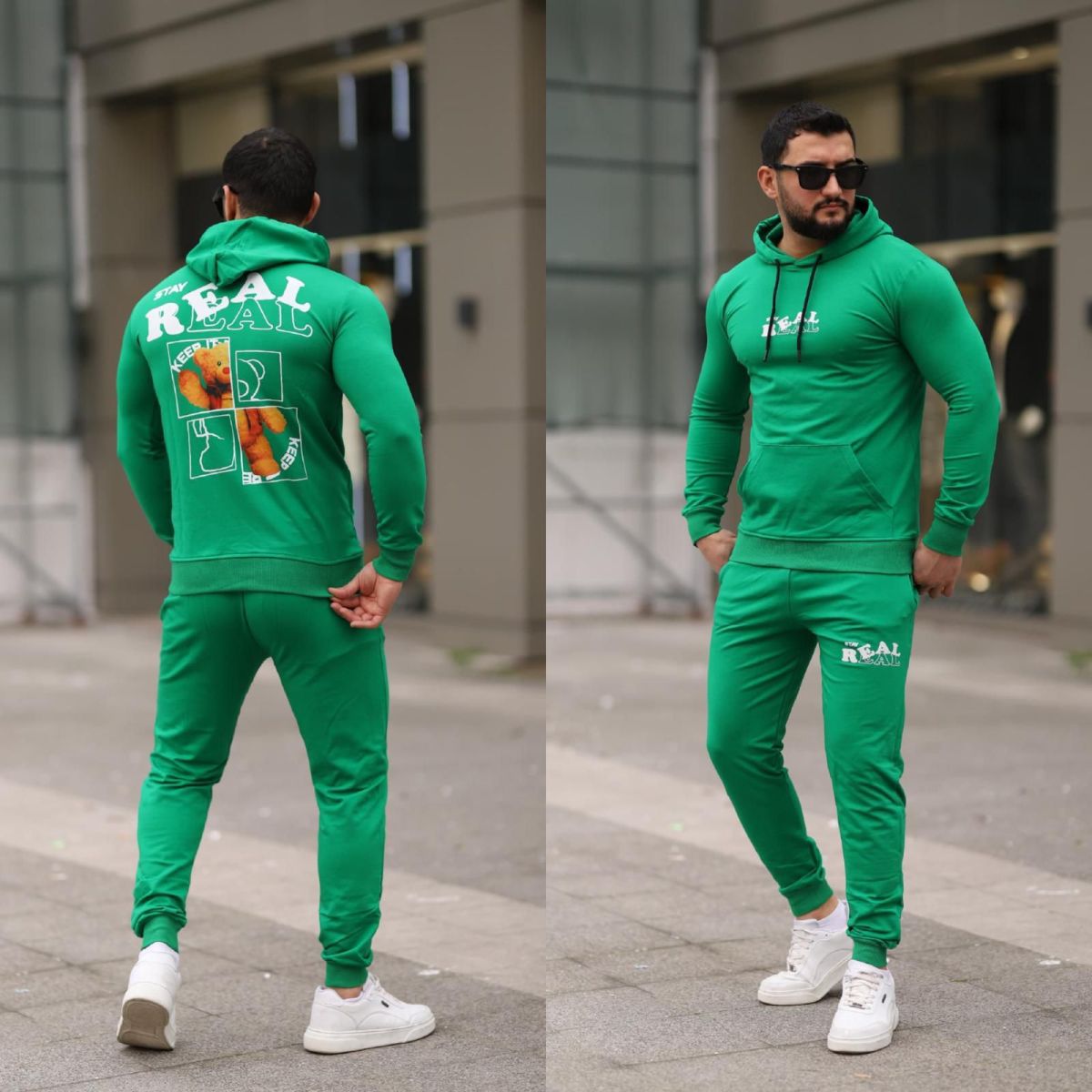 Trening barbati slim fit verde, Pantaloni + Hanorac, 13354