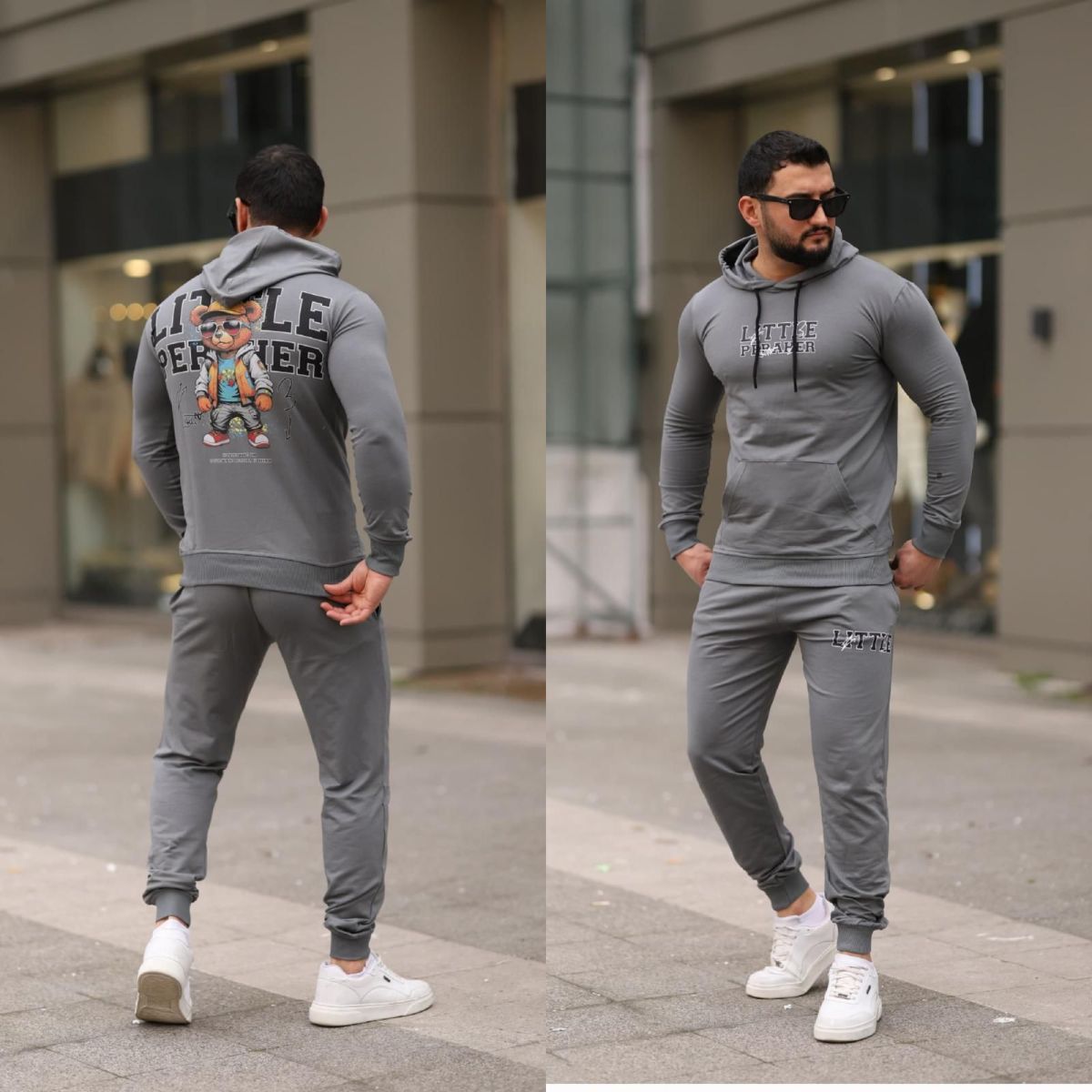 Trening barbati slim fit gri, Pantaloni + Hanorac, 13349