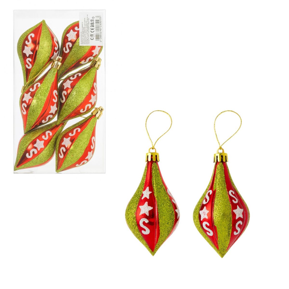 Globuri de Crăciun 6/set, Model Picatura 10cm, cu Sclipici Engros