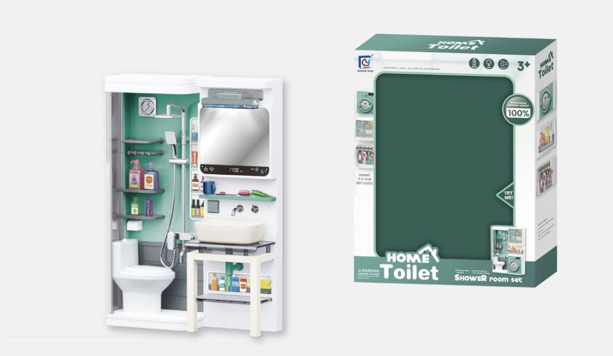 Set de baie pentru păpuși Home Toilet – Jucărie interactivă cu vas WC, chiuvetă, oglindă și accesorii – Cameră de baie miniatură pentru copii, En-gros