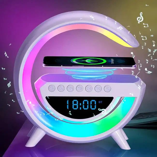 Boxa Portabila ENGROSS 4 in 1: Boxa Bluetooth, Radio, Lampa LED RGB, Ceas cu Alarma, Incarcare Wireless Telefon