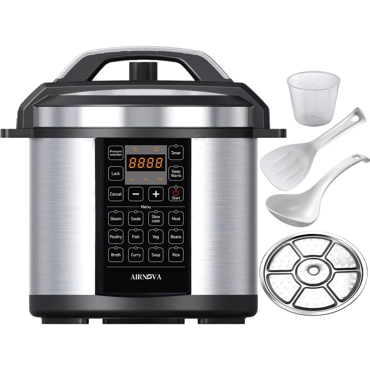 Multicooker Electric AIRNOVA® GustoVita 6L, 1000W, Oala sub presiune 60kpa cu accesorii incluse, Lingura, Polonic, Cos de aburi - Engross