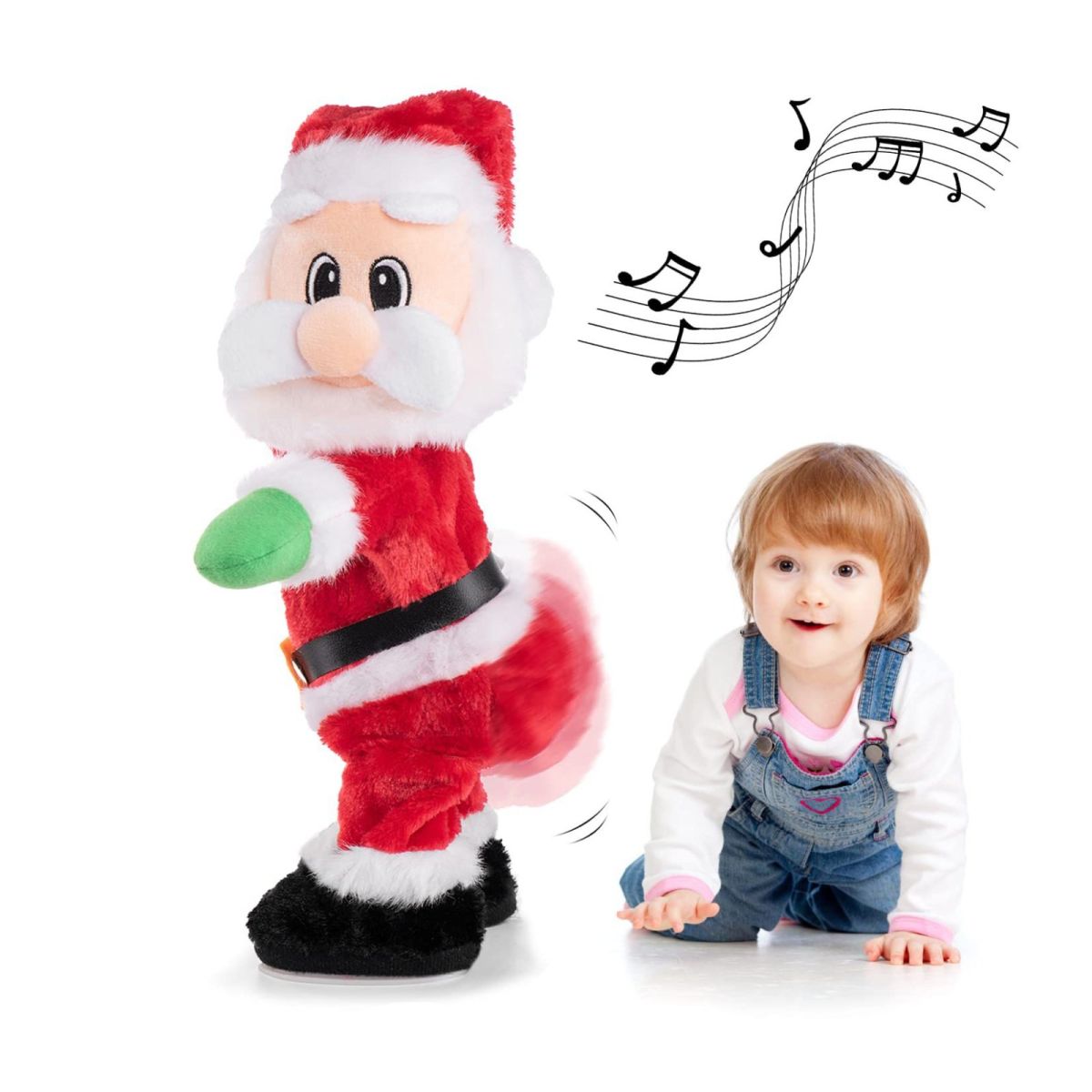 Moș angro Crăciun animat 40 cm cu saxofon – muzical și dansant