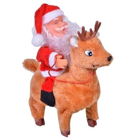 Moș angro Crăciun animat pe ren 20 cm – muzical și decorativ in cutie