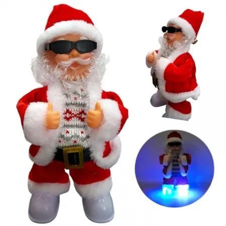Mos en-gros Craciun Interactiv 35 cm cu Ochelari de Soare – Canta, Danseaza si Lumineaza LED