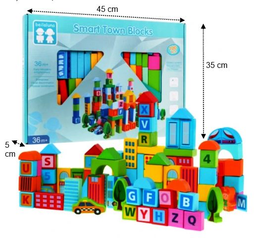 100 cuburi constructii lemn Beilaluna Smart Town Engros