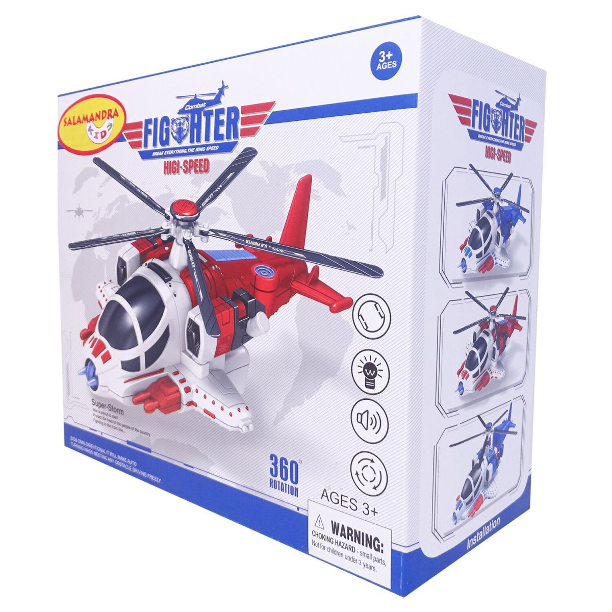 Elicopter jucarie Fighter High-Speed cu lumini LED si muzica, elice rotativa, mers auto cu evitare obstacole, rosu/alb Engros