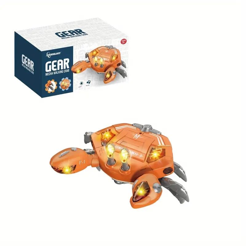 Crab robotic GEAR Mecha Walking cu lumini LED si muzica, jucarie electrica care merge singura, portocaliu/gri Engros