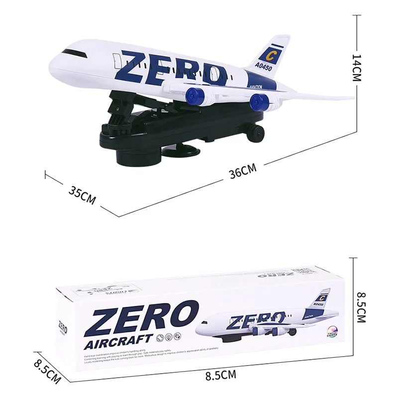 Avion mare de jucarie ZERO, 36 cm, cu baza lansatoare, lumini LED, efecte audio, cadou educativ copii Engros
