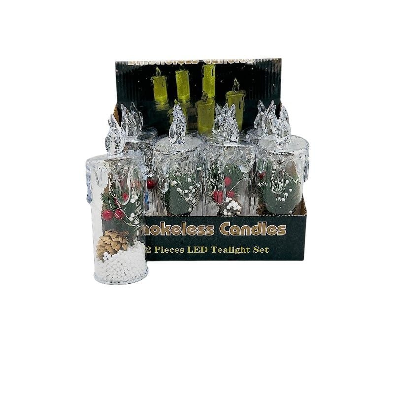 Lumanare LED 22 cm acrilica cu decor de iarna, multicolor – comutator la baza Engros
