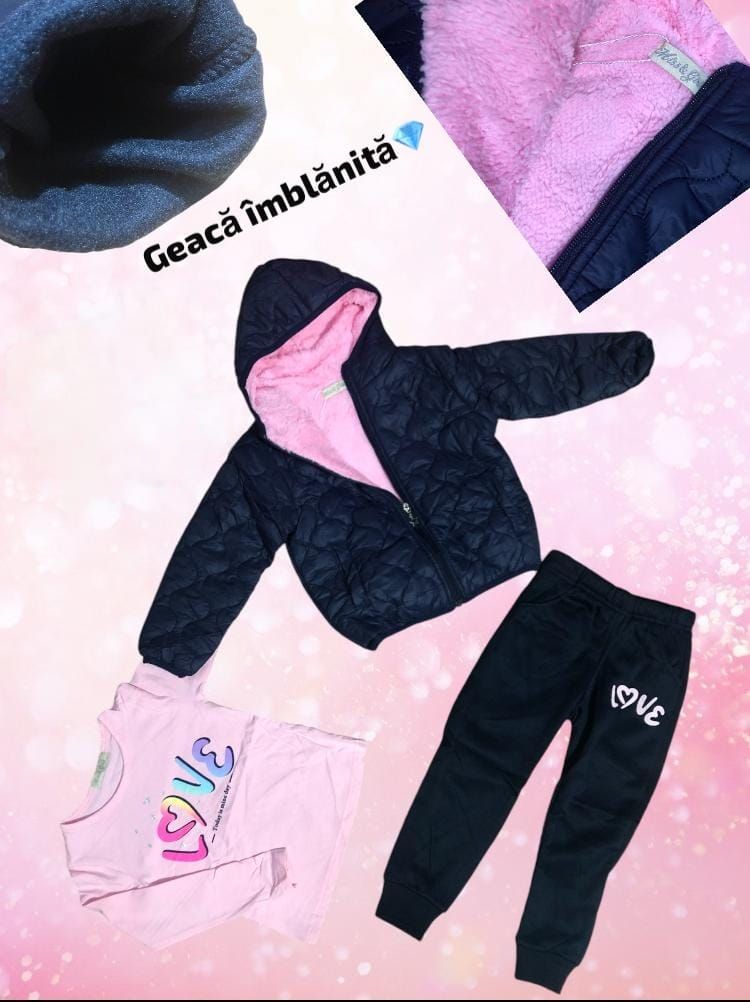 COMPLEU 3 piese: geaca imblanita+pantalon vatuit+bluza, 4-12 ani, 5/set