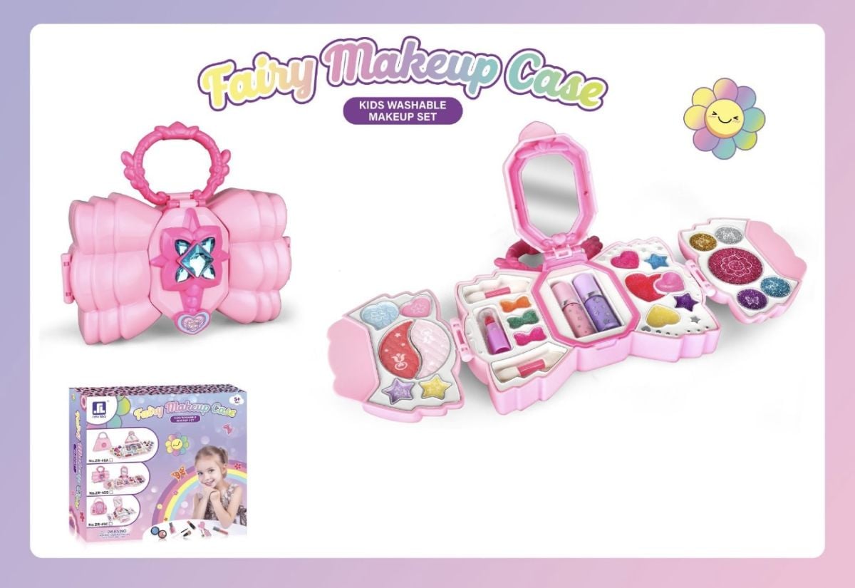 Set Machiaj Copii Fairy Makeup Case – Trusă Machiaj Lavabilă pentru Fetițe, Valiză Cosmetice, Produs testat dermatologic și certificat pentru copii, Ideală pentru Cadouri, En-gros