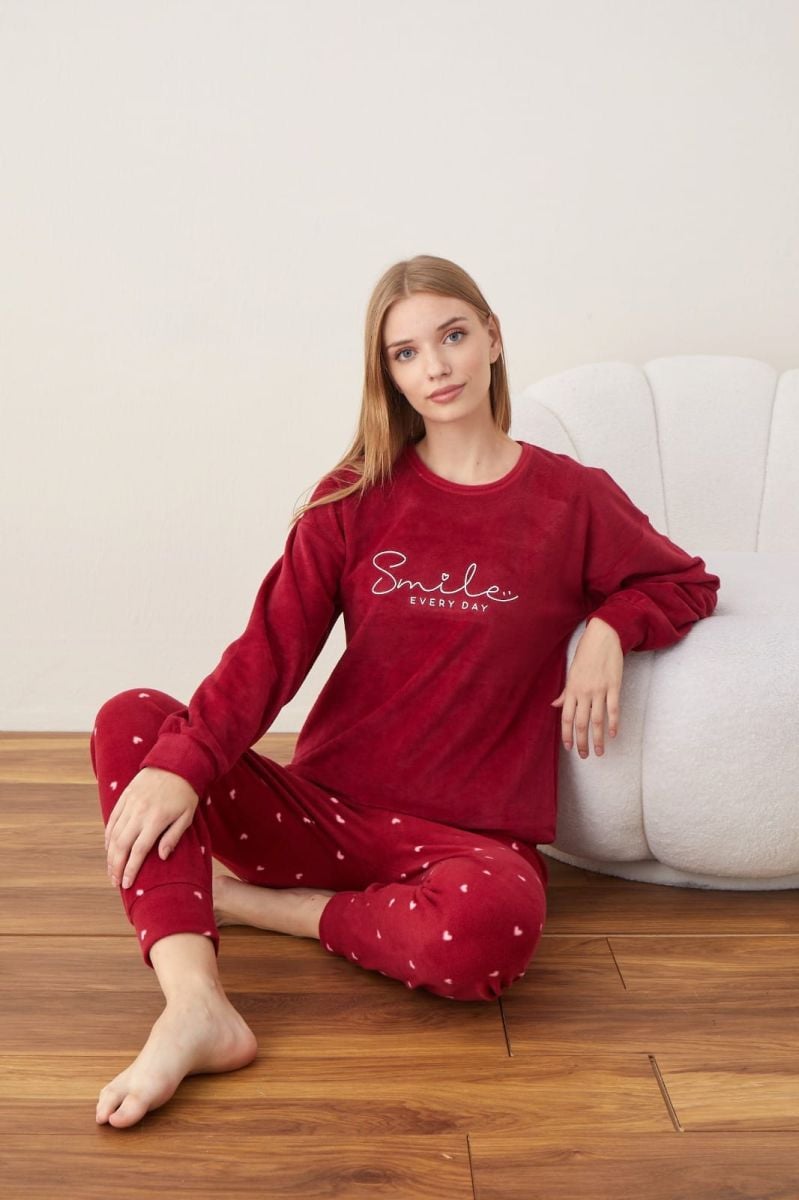 Pijama Dama Cocolino Engross, Material Premium Super Catifelat, Rosu
