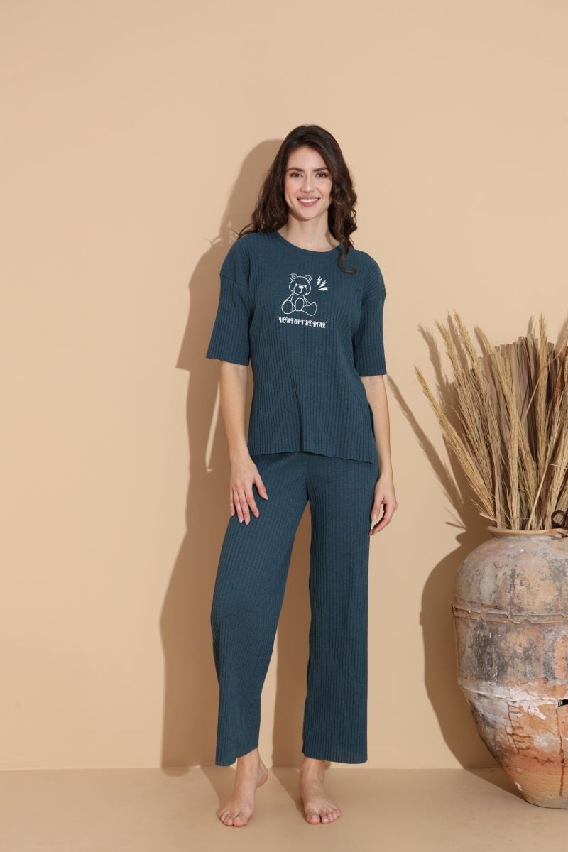Pijama Dama cu Striatii, Engross, Bumbac 100%, Albastru