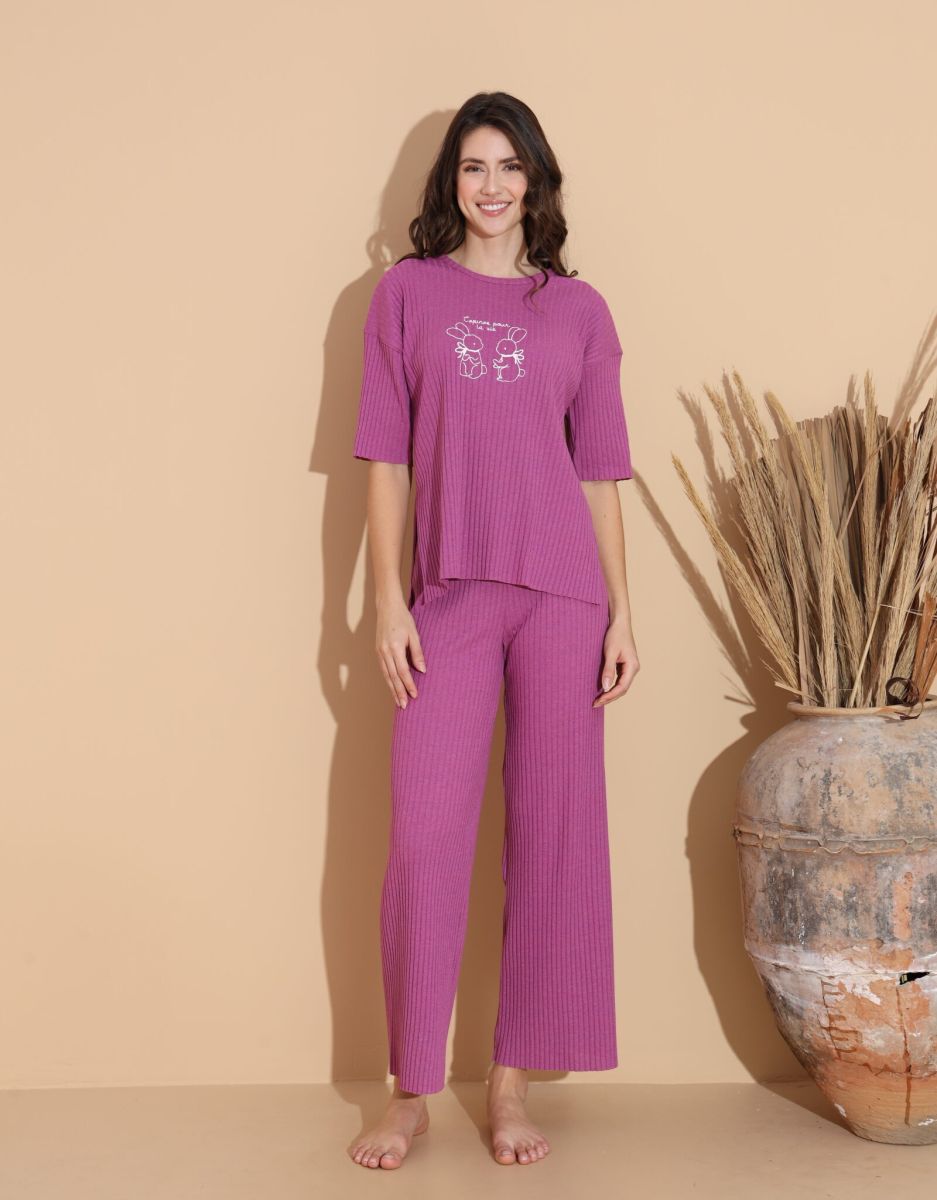 Pijama Dama cu Striatii, Engross, Bumbac 100%, Mov