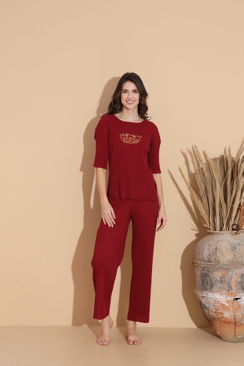Pijama Dama cu Striatii, Engross, Bumbac 100%, Rosu