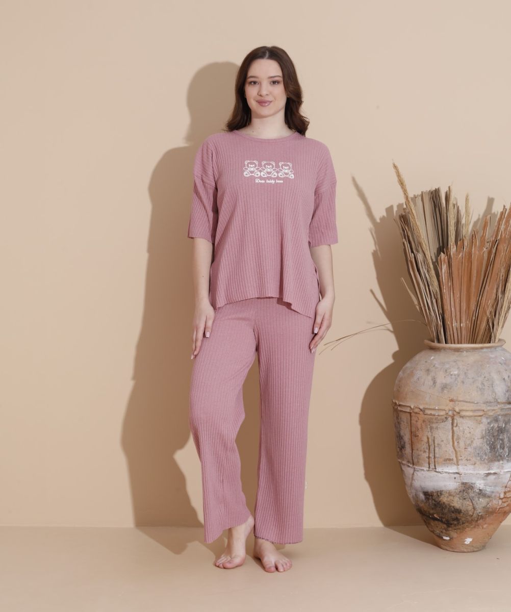 Pijama Dama cu Striatii, Engross, Bumbac 100%, Roz pudra