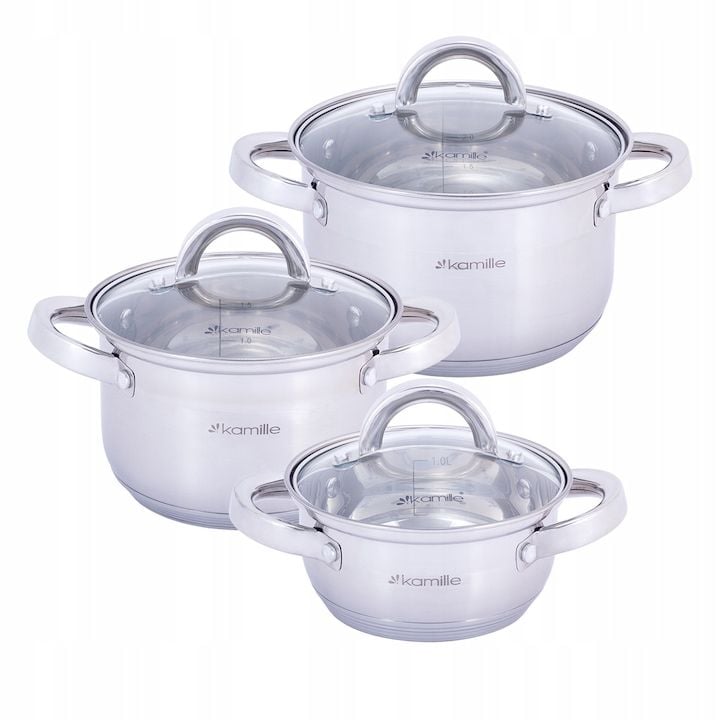 Set Engros de 3 oale si cratite Kamille, din Otel inoxidabil, 1L/2.1L/2.9 L, Argintiu