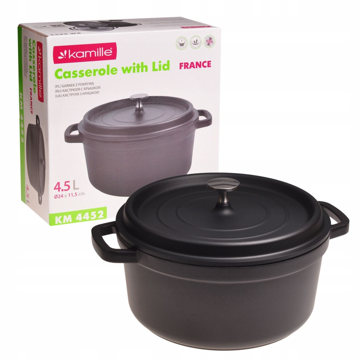 Oala Engros traditionala Kamille, din aluminiu, antiaderent, negru, 4.5 L