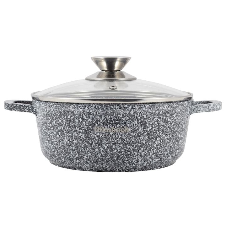 Oala Engros cu capac din sticla, 4,5 L, Ofenbach, aluminiu granit, 24 cm, pentru toate tipurile de plite